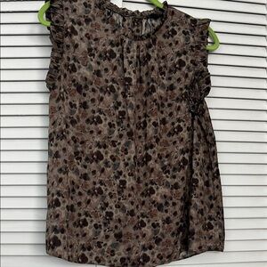 Women's Brown multicolor ruffled sleeves and neck Sleeveless Top